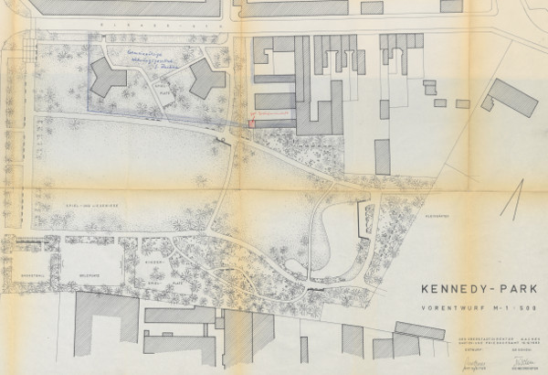 Stadtarchiv Aachen, Garten- und Friedhofsamt, Lageplan Kennedy-Park, 12.12.1963