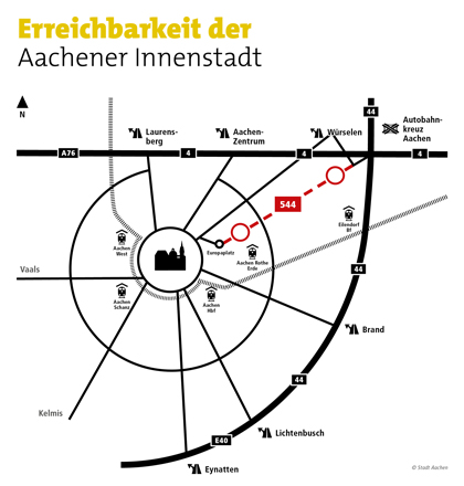 Karte mit alternativen Routen A544